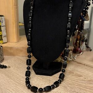 Vintage black lucite necklace with silver accents